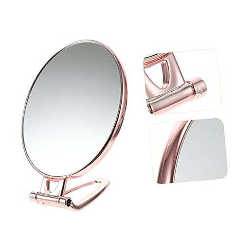 Espejo portátil doble cara ovalado rosa dorado miniatura 7
