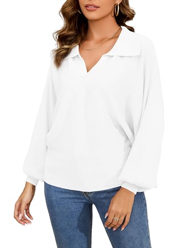 Image of Womens Dolman Sweaters Casual Puff Sleeve V Neck Lightweight Crochet Pullover Sweater Tops