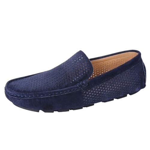 Vintage Loafers for Men's Suede Vamp Hollow Working Driving Loafers Round Toe Solid Color Slip On