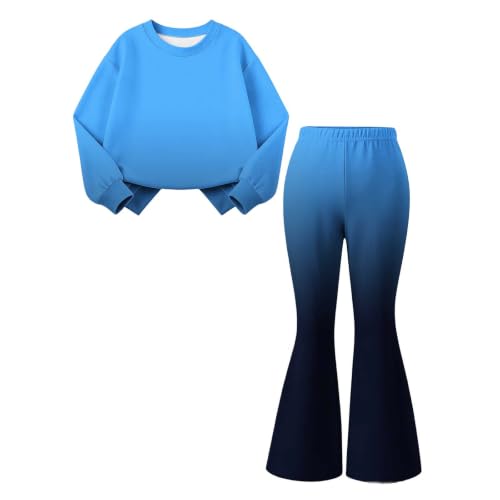 Girls Sweatsuit 2 Piece Fleece Crewneck Sweatshirt and Flare Sweatpants Set - image 6