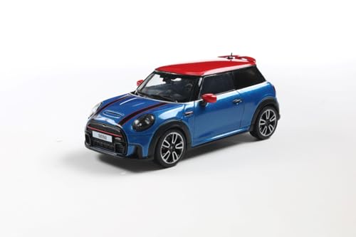 Solido Mini Cooper (2023), Carro compacto de três portas, teto vermelho, detalhes desportivos, modelo Diecast Island Blue Metallic 1:43