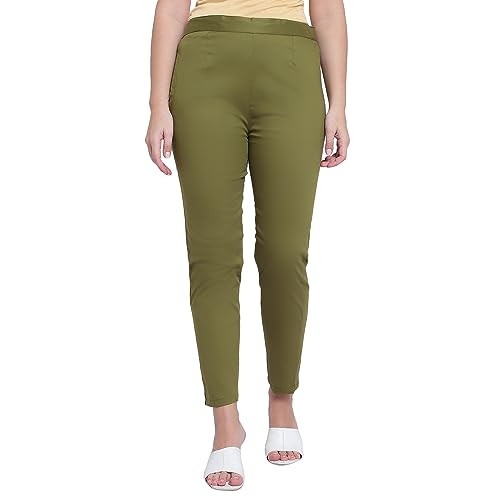 Image of BLUE STAR SHARK Stretchable Cotton Lycra Cigarette Pants | Versatile and Stylish Women's Pants | Comfortable Slim Jeggings | Ankle Length Straight Trousers for Office, Formal, Casual Wear