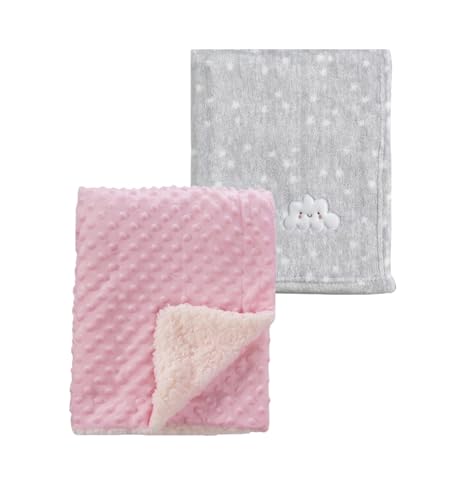 Image of CREVENT 2Pcs 30''X40'' Cute Cozy Fluffy Warm Baby Blankets for Infants Toddlers' Bedding Crib Cot Stroller - Grey Cloud + Pink Sherpa
