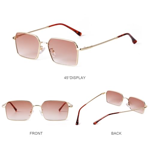 KFPH Fashion Hexagon Rectangle Sunglasses for Women Men Cute Stylish Tinted Lenses Gold Metal Frame Rectangular Sun Glasses4