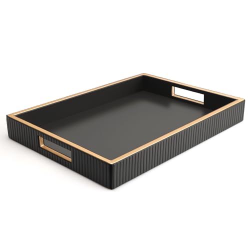 SANZIE Leather Tray Desktop Storage Organizer Premium Serving Tray Decorative Tray Valet Tray for Sundries Cosmetics Phone Wallet Cutlery (Black Holder)