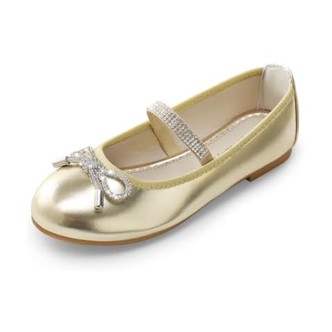 DREAM PAIRS Girls Gold Ballet Flats with Bow Cover