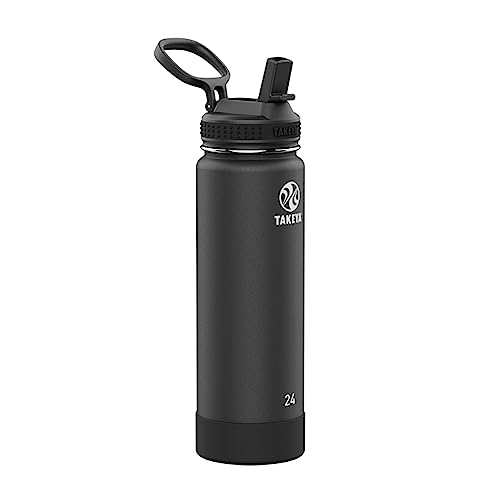 Image of Takeya 24 oz Actives Stainless Steel Water Bottle with Straw Lid - Leakproof, Double-Wall Insulated, Keeps Drinks Cold 24 hrs /Hot 12 hrs, BPA-Free, Powder-Coated, Gym & Travel, Onyx