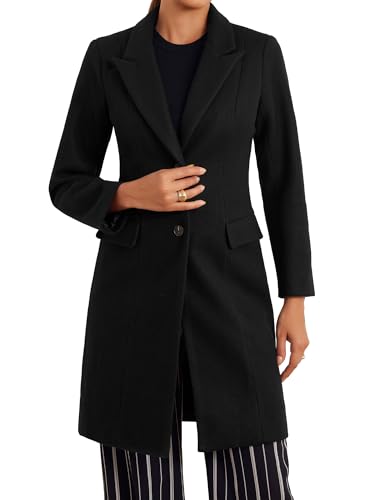 Allegra K Winter Coat for Women's Notch Lapel Mid-Long Single Breasted Overcoat Pea Coats Large Black