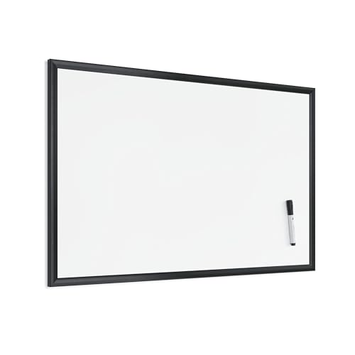 U Brands Magnetic Whiteboard 24' x 36', Black Wood Frame Dry Erase Board, Wall Mounted White Board for Office, Classroom, Home, Planning & Organization