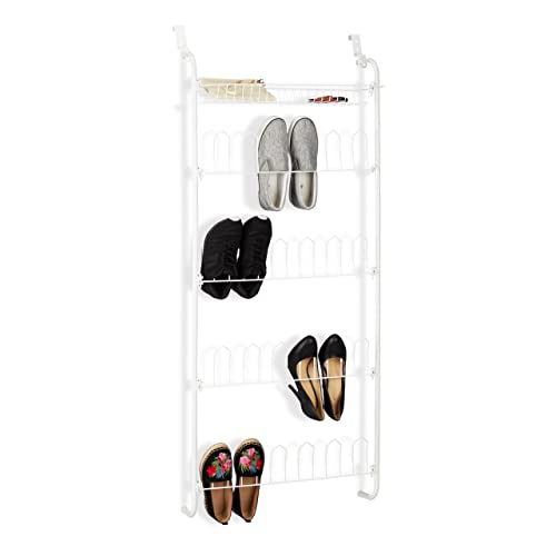 Relaxdays Range-chaussures portes, 12 paires, à suspendre, rangement 4 niveaux, fer, HLP : 144 x 60 x 19 cm, blanc