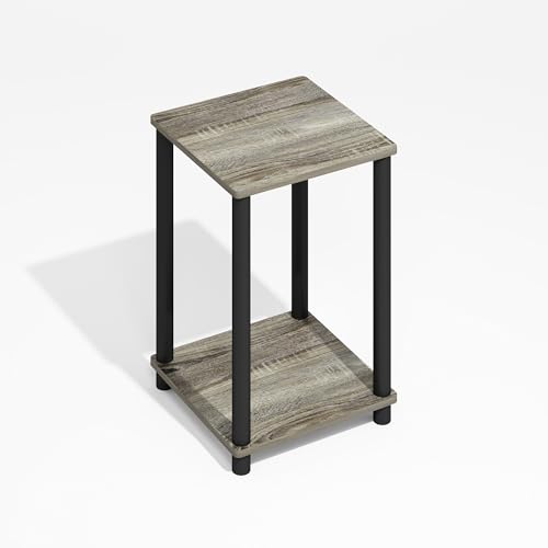Image of Furinno Modern Toolless 2-Tier Side Table, Open Shelf, Grey Oak