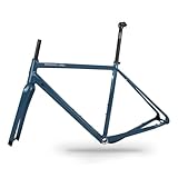 HWEVDHJ 700C Gravel-Rennrad-Rahmenset Scheibenbremsrahmen 44/47/50/53/56cm Aluminiumlegierung Bahnradrahmen Steckachse 100/142mm Mit Carbonfaser-Gabel(Gray-Blue,56cm)