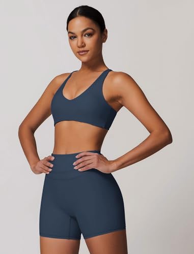 Image of ABOCIW Womens V Neck Twist Back Sports Bra Padded Low Impact Fitness Yoga Bra Workout Crop Top
