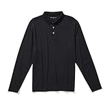 Robert Barakett Men's Honeycomb Long Sleeve USA Grown 100% Pima Cotton Button Placket Polo Shirt, Black, Medium