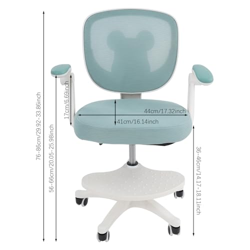 Silla de escritorio para niños a partir de 6 años, ajustable en altura, ergonómica, con reposabrazos, respaldo y ruedas, para niños y niñas (verde) - imagen 3