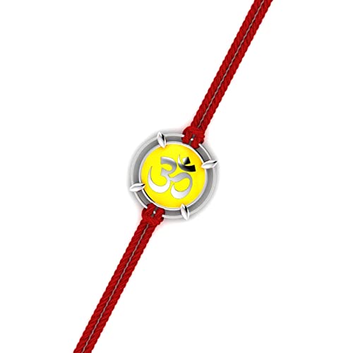 Image of KuberBox Silver Rakhi, Om Enamelled Meena, Bracelet for Raksha Bandhan For Brother