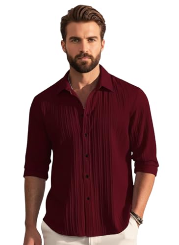 Image of Amazon Brand - INKAST Men's Casual Button Down Shirts Long Sleeve Linen Shirt Fashion Textured Beach Summer Shirt
