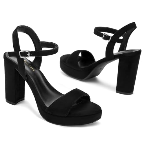 Image of DOBOLIN Wide Width Heels for Women Block Chunky Platform High Heels Sandals Open Toe Wedding Party Ankle Strap Dress Shoes