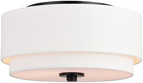 VAXCEL Burnaby 13-in W Black Mid-Century Modern Flush Mount Ceiling Light Fixture White Fabric Drum Shade