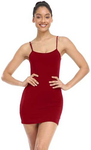 Image of Qaffier Full Slips Dress for Women Adjustable Spaghetti Strap V Neck Under Dress Camisole Mini Slip Dress