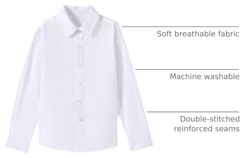 Image of SOLOCOTE Boys White Button Down Dress Shirt Classic Long Sleeve Formal Collared School Uniform Tops for Kids