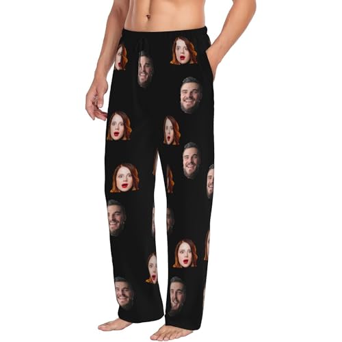 Custom Pajamas Pants for Men Women, Personalized Pant Funny Face Pajama Gift for Dad Mom Husband Wife Birthday2