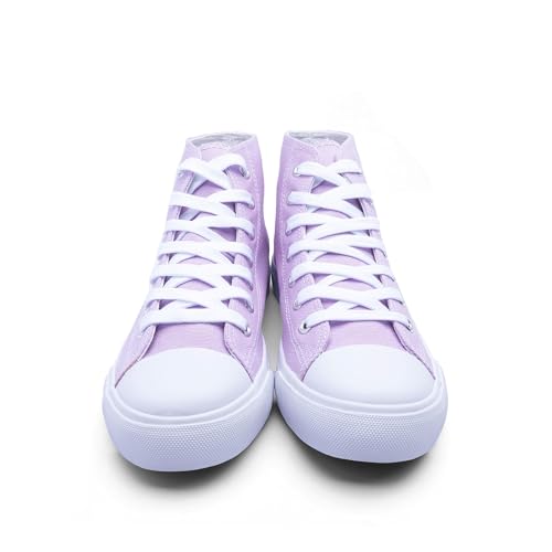 Image of Women's High-Top Canvas Sneakers - Classic Lace-Up Casual Shoes with Extra Shoelaces - Comfortable, Stylish, and Durable