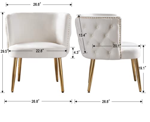 Ealson Velvet Accent Chair Modern Tufted Armchair With Gold Legs Comfy Upholstered Living Room Chair Mid Back Barrel Chair Leisure Club Guest Chair For Bedroom, Beige #TOP5