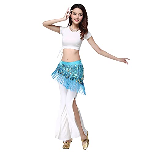 Image of VRITRAZ Women's Chiffon Belly Dance Hip Scarf Waistband Belt Skirt Mixed Colors Sequence Beads and Coins