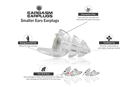 Image of Eargasm Smaller Ears Transparent Clear Earplugs for Concerts, Festivals, Musicians, Night-Life, Motorcycle Hearing Protection - Reusable Ear Plugs for Small Ear Canals, Noise Reduction up to 21 dB