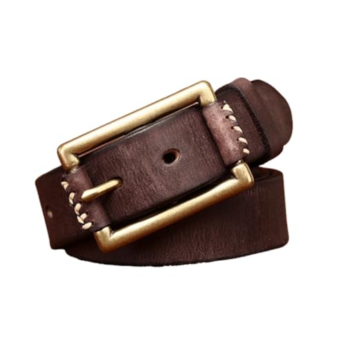 Men's Women's 33mm Wide Leather Belt,Durable Pure Cowhide Distressed Strap with with Roller Leather Square Buckle
