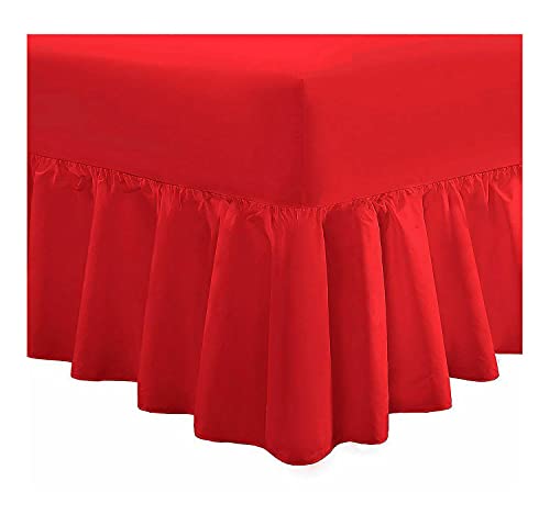 HOME ACE® Red Easy Care Valance Sheet Double Fitted Valance Sheets, Super Soft Cotton Valance Sheets Double, Poly Cotton Double Bed Valance Sheet
