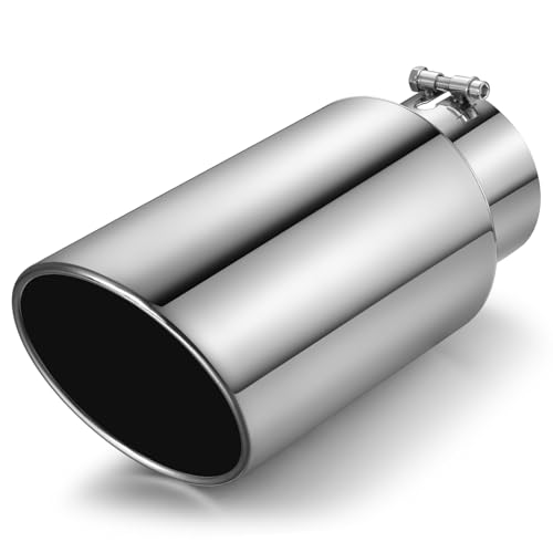 Wabuiltown Exhaust Tip 5 Inlet 7 Outlet 15 Long High Performance Stainless Steel Rustproof Polished Finish Rolled Angle Cut Bolt-On Diesel Tail Pipe Universal for Car Truck