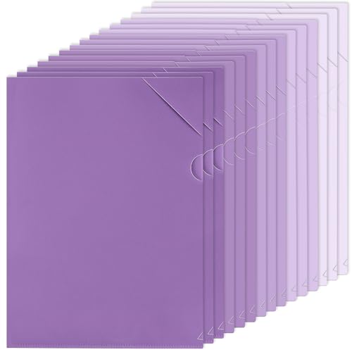 Kisston 15 Pack Purple Clear Plastic Folders Sleeves Project Pockets for Letter Size 12.1x8.8, L-Shaped Transparent File Jacket for School Office Desk Supplies