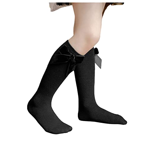 Length Knee-High Kids Toddler Baby Girls Princess Socks Mid-Calf Stockings Solid Sock Infant Girls (Black, 3-18 Months)4