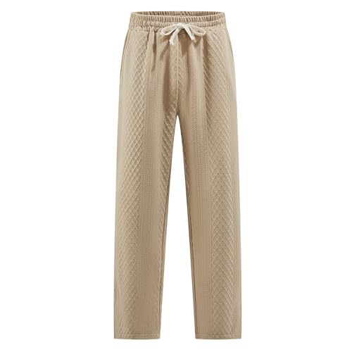 Knitted Textured Pants for Men Straight Leg Drawstring Split Hem Pant Casual Solid Color Comfy Trousers with Pockets4