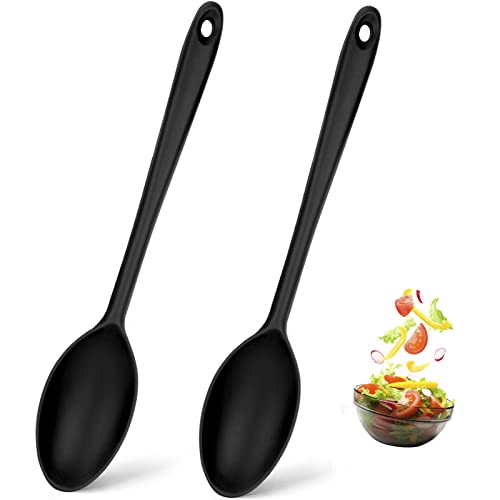 Kochlöffel Silikon Servierlöffel,Antihaft Kochlöffel Set Silikon Löffel,Kochlöffel Kunststoff,Küchenhelfer Set Silikon Rührlöffel für Küche,Kochen,Backen,Suppe,Rühren,Mischen,2 Stück(Schwarz) Cover
