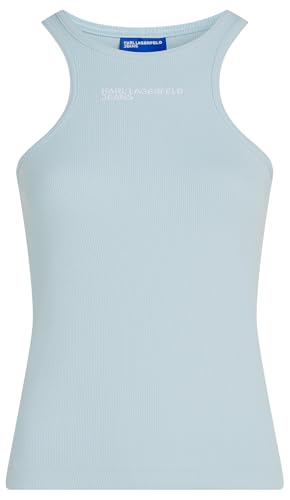 Karl Lagerfeld Jeans Ribbed Logo Tank Blusa, Azul, M Mujeres