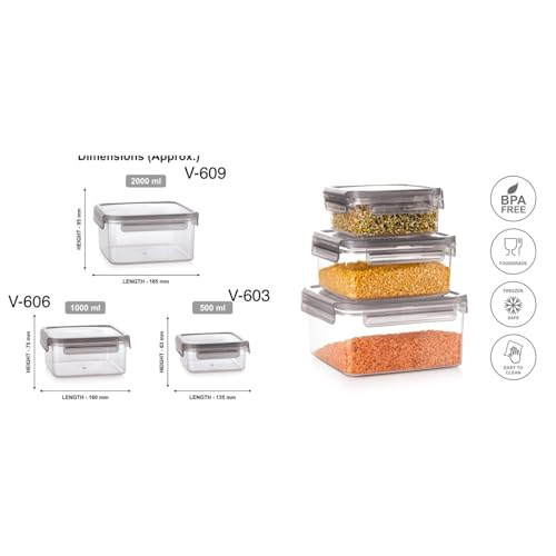 Image of INKULTURE Air Tight Food Storage Container Set of 03 (500ml + 1000ml + 2000ml) | BPA-Free Leakproof Plastic Kitchen Containers with Lid | Fridge & Pantry Organizer Box for Fruits, Vegetables Etc.