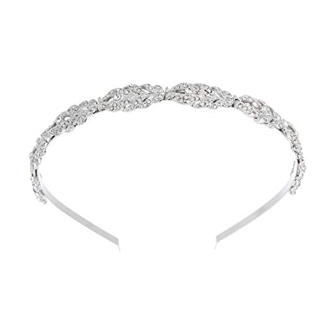 Bridal Headband Flower Design Rhinestone Crystal Wedding Hairband Bridal Headpieces Simple Design Daily hair accessories (Silver) Cover