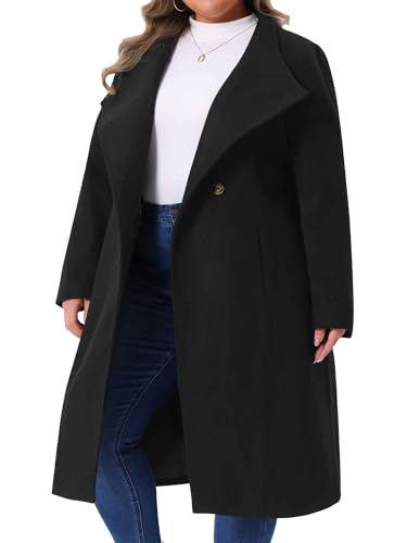 Agnes Orinda Women's Plus Size Overcoat Classic Stand Collar Long Sleeve Outwear Winter Long Trench Coat - Main Image