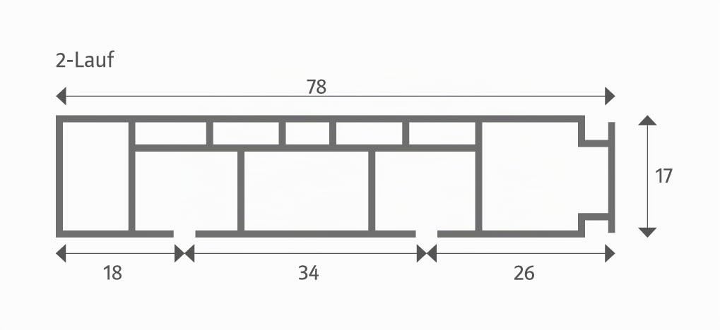 HUGG - Vorhang-Schiene (VS.380.2) 1-/ 2-/ 3- läufig, Decken-Montage, 2-Lauf - Länge: 400 cm