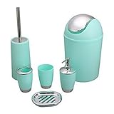 Bluelasers 6 Piece Plastic Bathroom Accessory Set Luxury Bath Accessories Bath Set,Lotion Dispenser Toothbrush Holder Tumbler Cup Soap Dish Trash Can Toilet Brush Set(Mint)