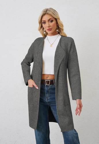 Image of Alaster Queen Women's Open Front Knit Long Fall Sweater Cardigan Coatigan | Long Sleeve,Wide Lapel Neck,Soft Knit Sweater Fabric,Two Patch Pockets,Outerwear Jacket,Work,Daily Wear,2026 Trendy Lady Coat