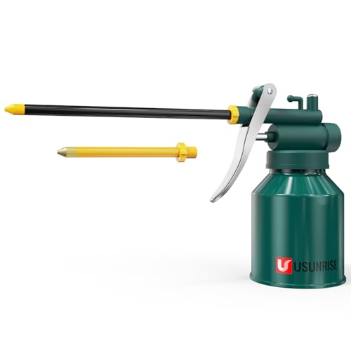 USUNRISE Oil Can Pump Oiler Can-8oz. Green Metal Can Bottle with Flexible and Straight Spout