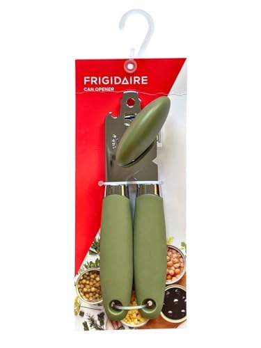 Frigidaire Stainless Steel Manual Can Opener with Soft Touch Handle, Oversized Handheld Easy Turn Knob (OLIVE)