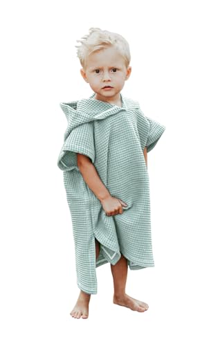 Image of BANGSAUR Hooded Poncho Towel for Toddlers Babies Cotton Lightweight Cover-up Bath Beach Changing Towels, 2-5 Years,Green,23.6in