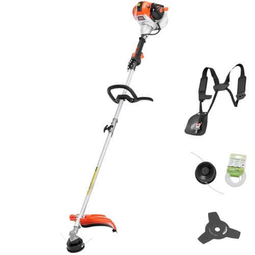VEVOR String Trimmer, 25.2CC 2-Stroke, Gas Powered Weed Wacker, 16.9' Cordless Grass Trimmer, Multi-Functional Lawn Edger with Shoulder Strap & 3T Blade, Weed Eater for Quick Grass Cleaning