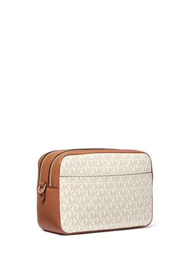 Michael Kors Women's Bryant Medium Double Zip Chain Camera Crossbody Bag, Gold-Tone Hardware/Vanilla/Acorn