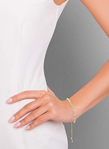 Sterling Silver Diamond-Cut Beaded Adjustable Bolo Bracelet, 4mm Gold Plated Ball Design, Women's Fashion Jewelry - Image 5